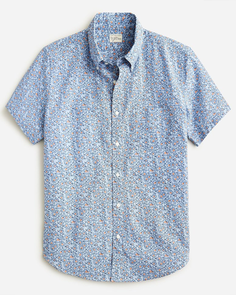 Men J.Crew Casual Shirts | Short-Sleeve Seersucker Shirt In Print Abstract Floral Lake Bl